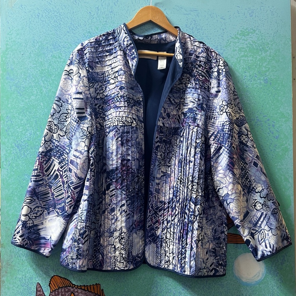 Alfred Dunner Abstract Blue and White Blazer